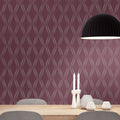 Wallpaper installed in a room showing its full pattern, color