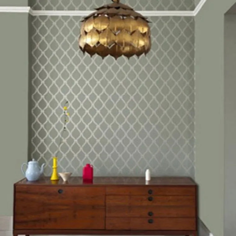 Closeup of a wallpaper showing its Contemporary, Neutrals, Trellis, Two-tone pattern, color, and subtle texture.