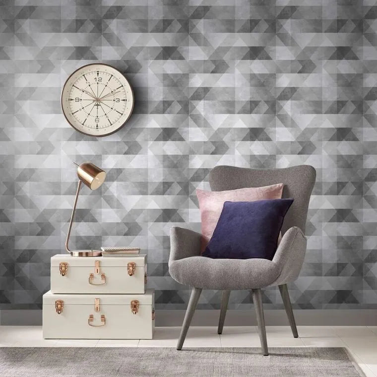 Closeup of a wallpaper showing its Contemporary, Geometric, Monochrome, Stripes pattern, color, and subtle texture.