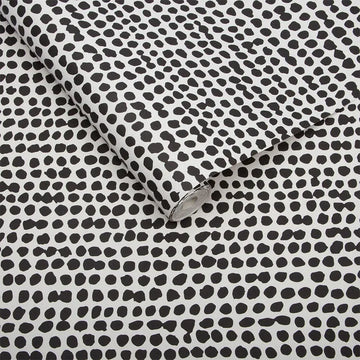 Closeup of a wallpaper showing its Black, Contemporary, Dots, Monochrome pattern, color, and subtle texture.