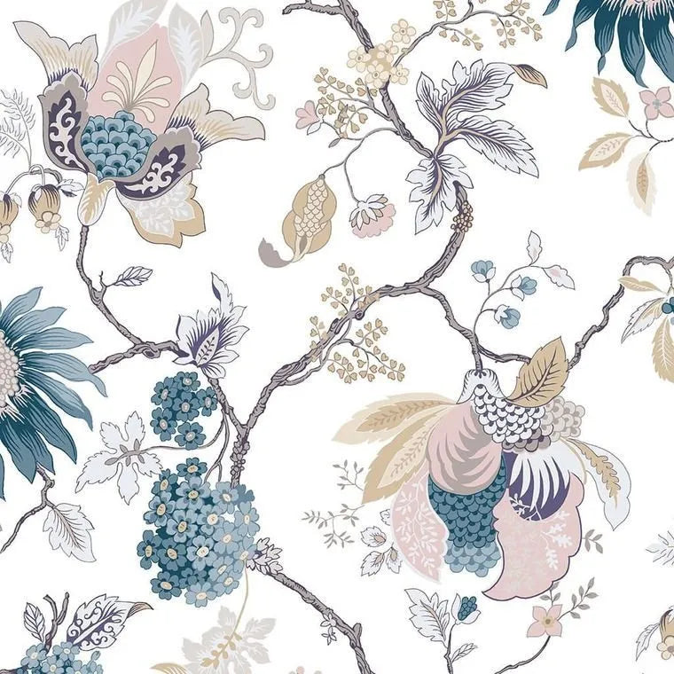 Closeup of a wallpaper showing its Floral, Nature, White pattern, color, and subtle texture.