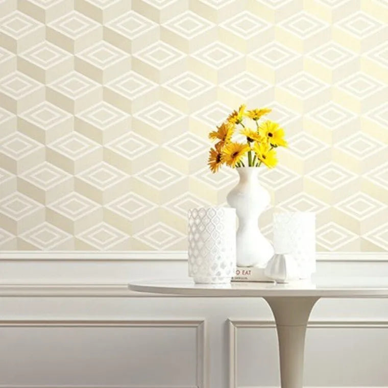 Closeup of a wallpaper showing its Contemporary, Cream, Geometric, Neutrals, Unicolour pattern, color, and subtle texture.