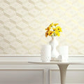 Wallpaper installed in a room showing its full pattern, color