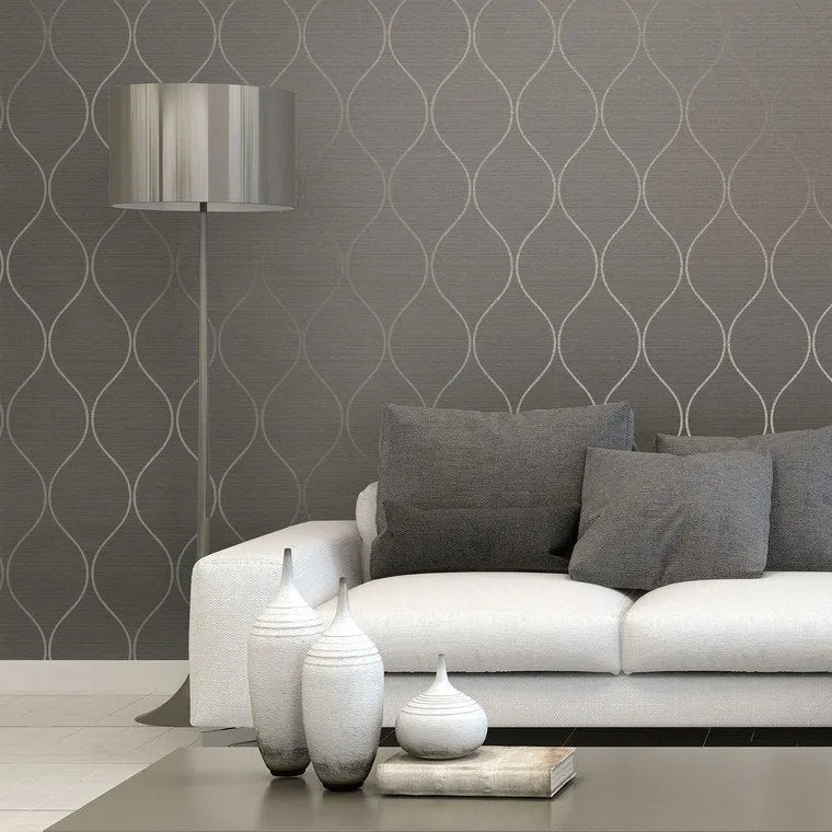 Closeup of a wallpaper showing its Brown, Contemporary, Trellis, Unicolour pattern, color, and subtle texture.