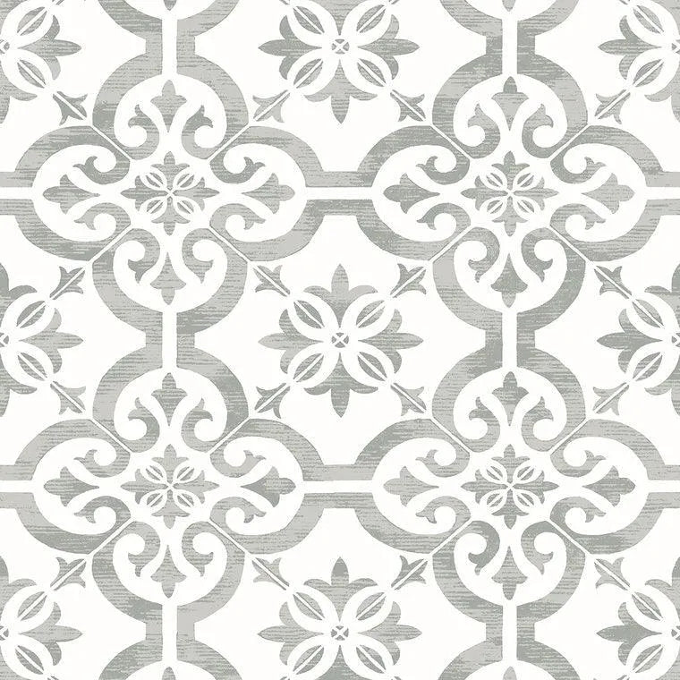 Closeup of a wallpaper showing its Art-Deco, Geometric, Monochrome, Tiles, Two-tone pattern, color, and subtle texture.