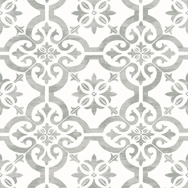 Closeup of a wallpaper showing its Art-Deco, Geometric, Monochrome, Tiles, Two-tone pattern, color, and subtle texture.