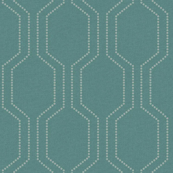 Closeup of a wallpaper showing its Contemporary, Geometric, Green, Trellis, Unicolour pattern, color, and subtle texture.