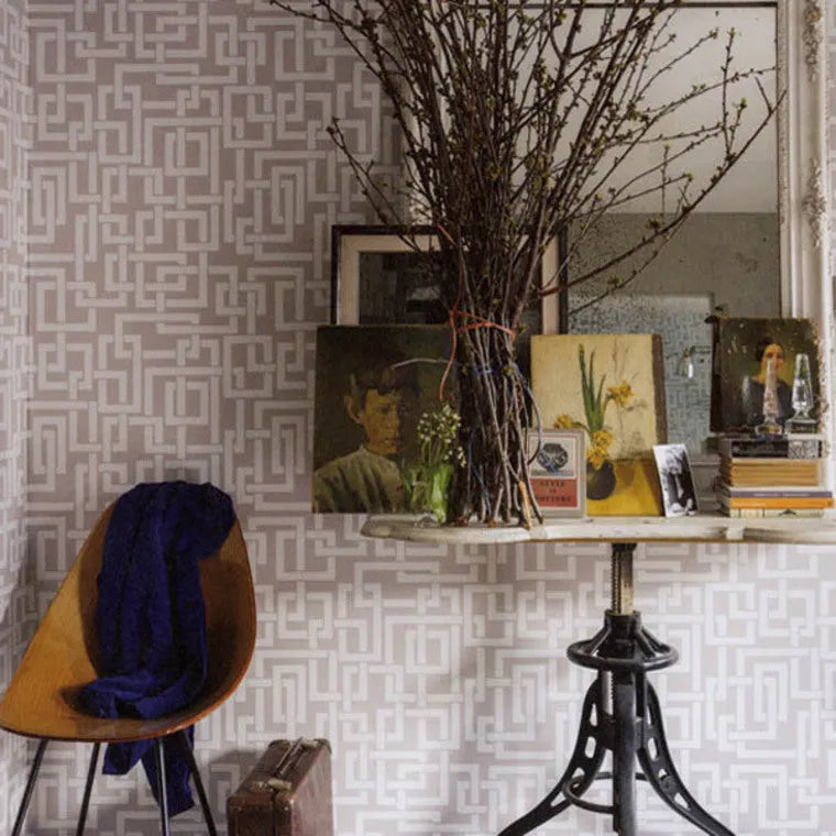 Wallpaper installed in a room showing its full pattern, color