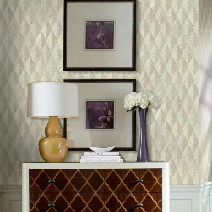 Closeup of a wallpaper showing its Cream, Geometric, Neutrals, Sisal pattern, color, and subtle texture.