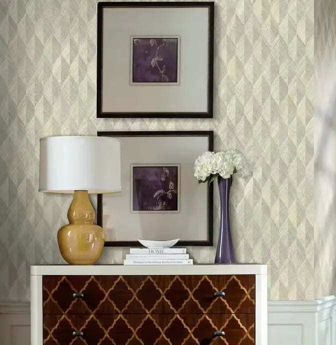 Closeup of a wallpaper showing its Geometric, Neutrals, Sisal pattern, color, and subtle texture.