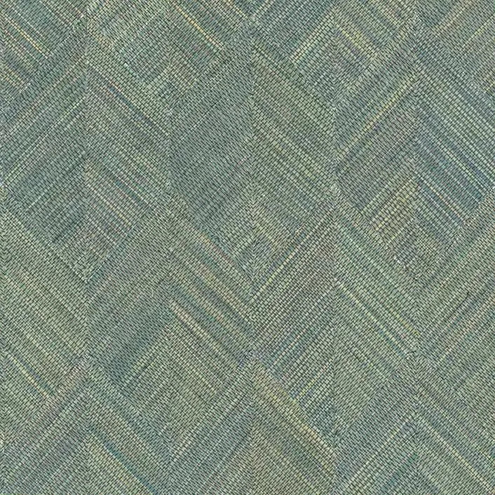 Closeup of a wallpaper showing its Geometric, Green, Sisal pattern, color, and subtle texture.