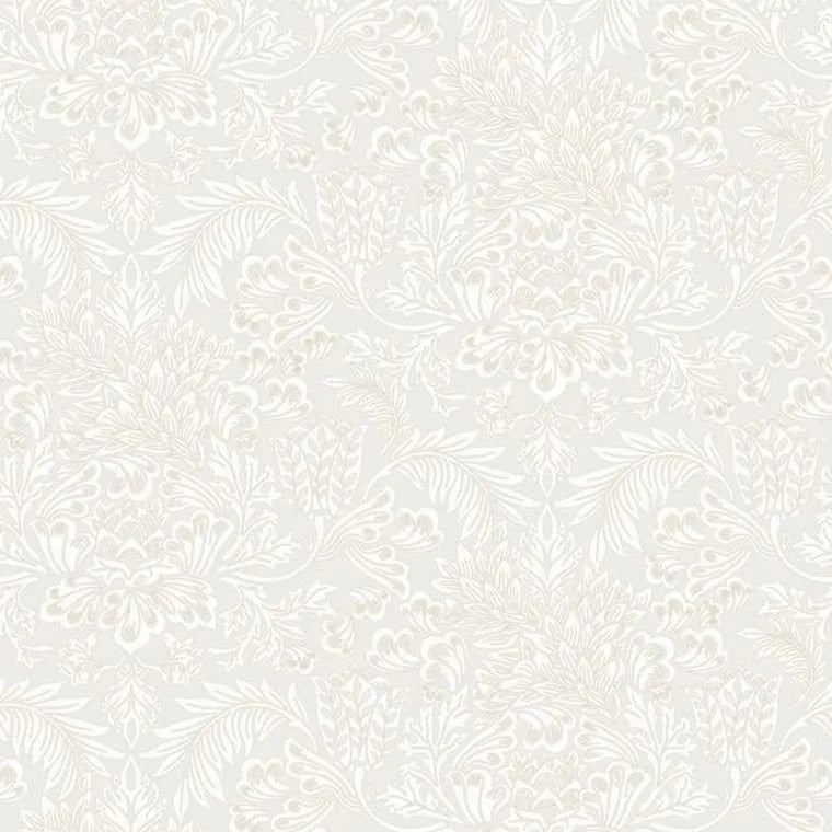 Closeup of a wallpaper showing its Floral, Neutrals, Two-tone pattern, color, and subtle texture.