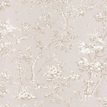 Closeup of a wallpaper showing its Floral, Neutrals, Two-tone pattern, color, and subtle texture.