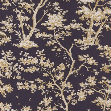 Closeup of a wallpaper showing its Dramatic, Floral, Two-tone pattern, color, and subtle texture.