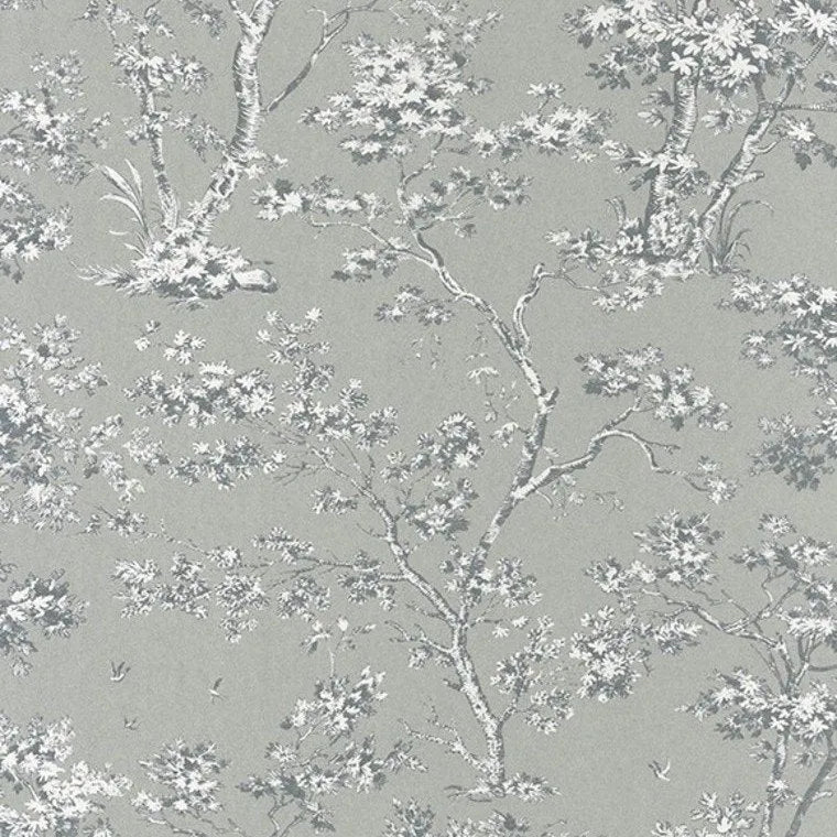 Closeup of a wallpaper showing its Floral, Two-tone pattern, color, and subtle texture.