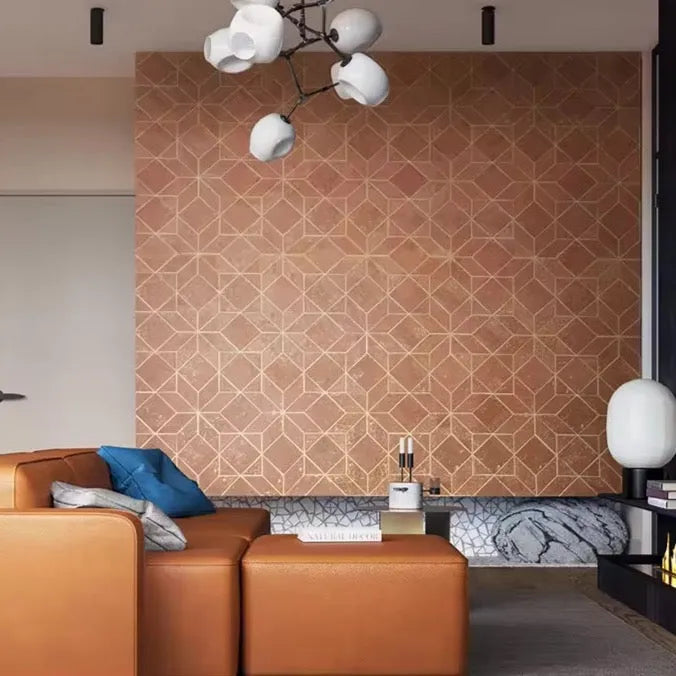 Wallpaper installed in a room showing its full pattern, color