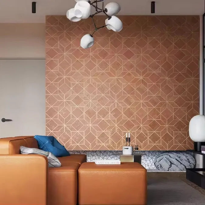 Wallpaper installed in a room showing its full pattern, color