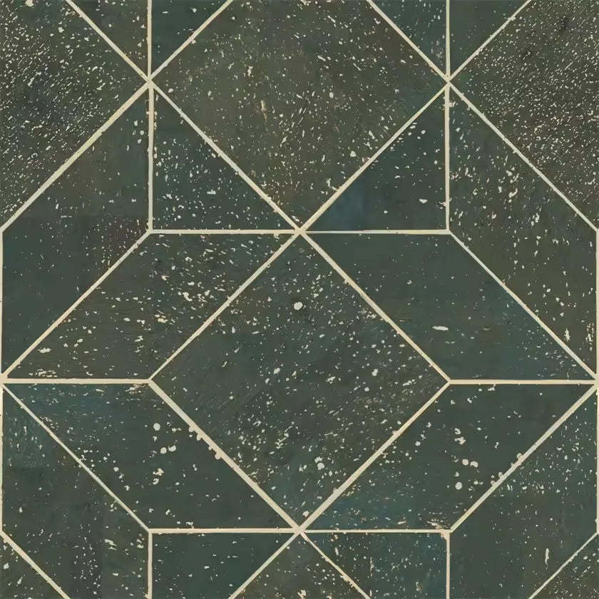 Closeup of a wallpaper showing its Cork, Geometric, Green pattern, color, and subtle texture.