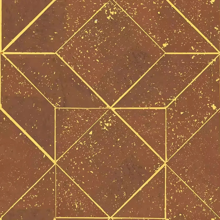 Closeup of a wallpaper showing its Brown, Cork, Geometric pattern, color, and subtle texture.