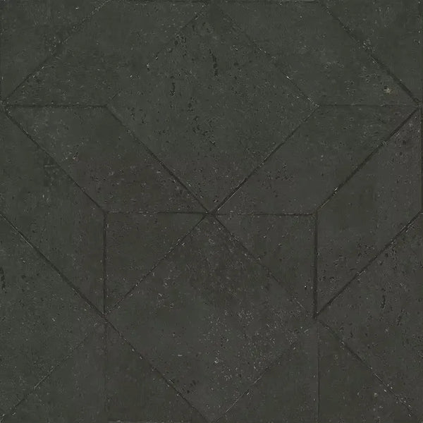 Closeup of a wallpaper showing its Black, Cork, Geometric, Monochrome pattern, color, and subtle texture.