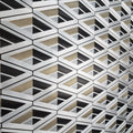 Geometric patterned wallpaper with black, white, and beige colors