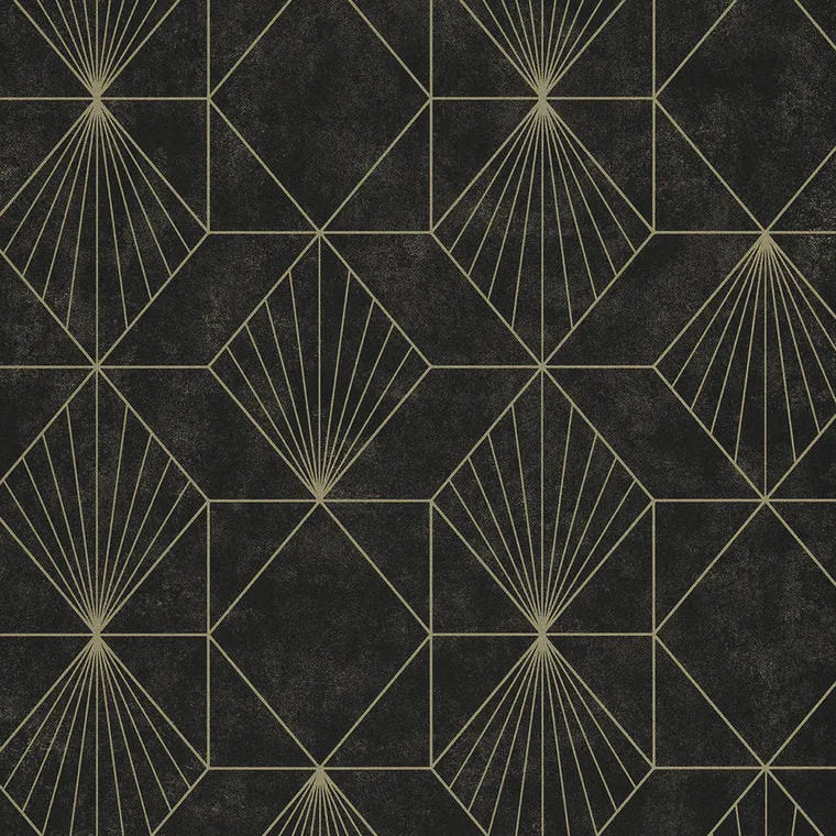 Closeup of a wallpaper showing its Art-Deco, Contemporary, Dramatic, Geometric, Two-tone pattern, color, and subtle texture.