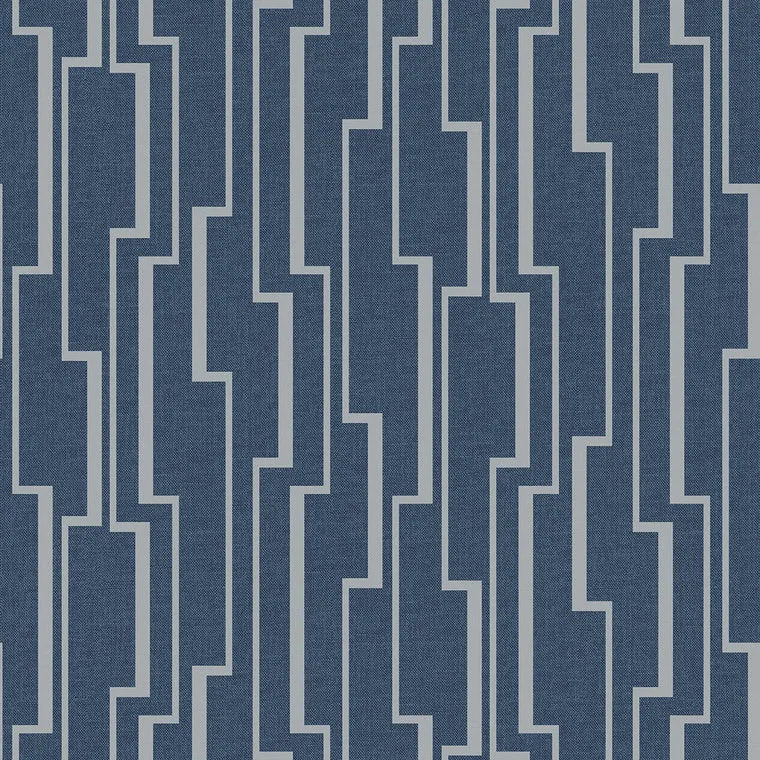 Closeup of a wallpaper showing its Blue, Contemporary, Geometric, Silver, Two-tone pattern, color, and subtle texture.