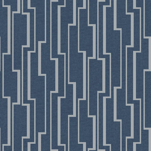 Closeup of a wallpaper showing its Blue, Contemporary, Geometric, Silver, Two-tone pattern, color, and subtle texture.