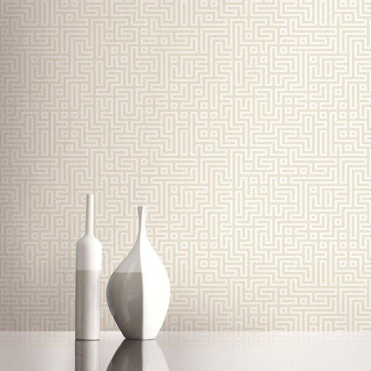 Closeup of a wallpaper showing its Cream, Geometric, Greek, Neutrals, Unicolour pattern, color, and subtle texture.