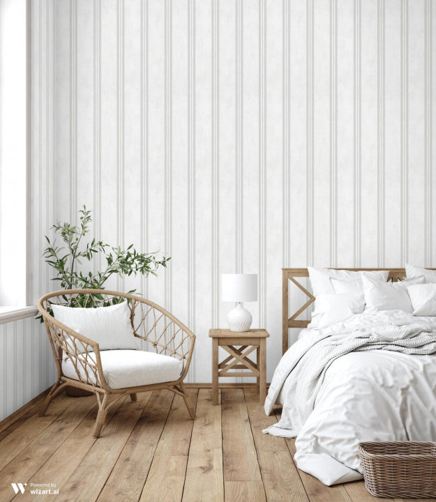 Marburg City Glam 32635 soft white wallpaper with pale grey vertical stripes and subtle plaster texture