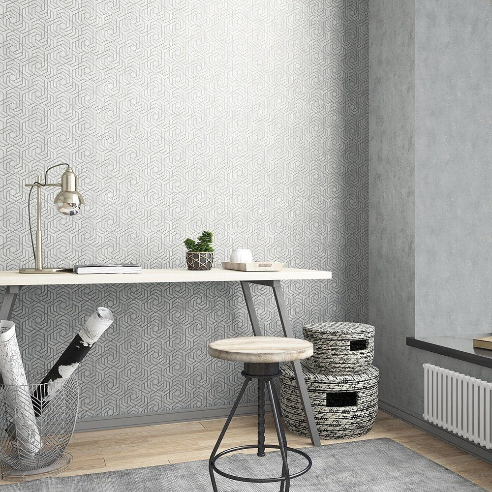 Marburg City Glam 32607 light grey geometric wallpaper on soft white