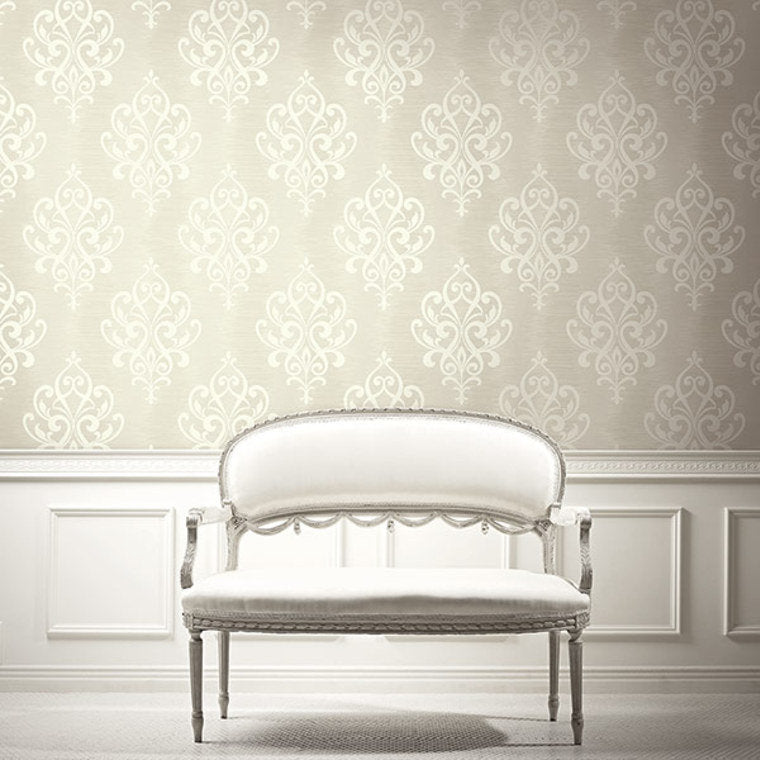 Closeup of a wallpaper showing its Blue, Damask, Two-tone pattern, color, and subtle texture.