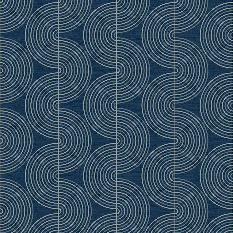 Closeup of a wallpaper showing its Blue, Contemporary, Waves pattern, color, and subtle texture.