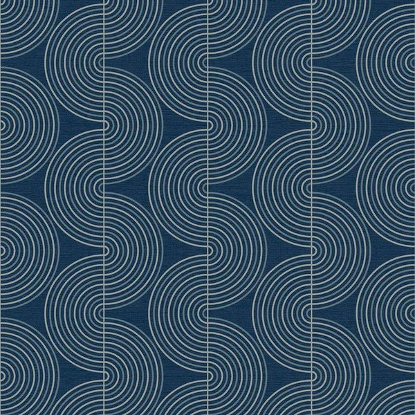Closeup of a wallpaper showing its Blue, Contemporary, Waves pattern, color, and subtle texture.