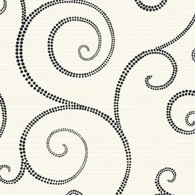 Closeup of a wallpaper showing its Black, Cream, Monochrome, Neutrals, Waves pattern, color, and subtle texture.