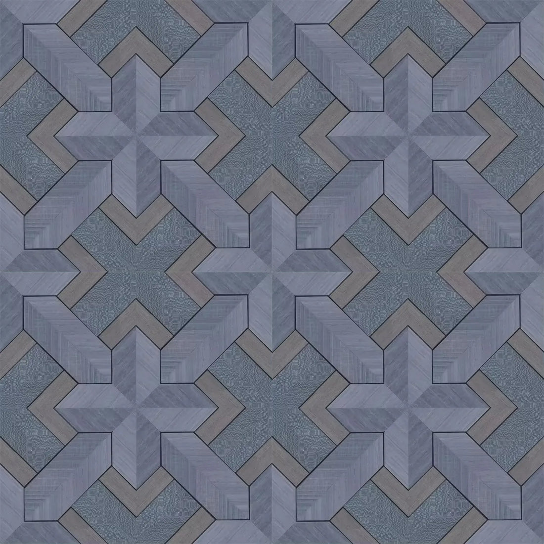 Closeup of a wallpaper showing its Blue, Geometric, Wood-veneer pattern, color, and subtle texture.