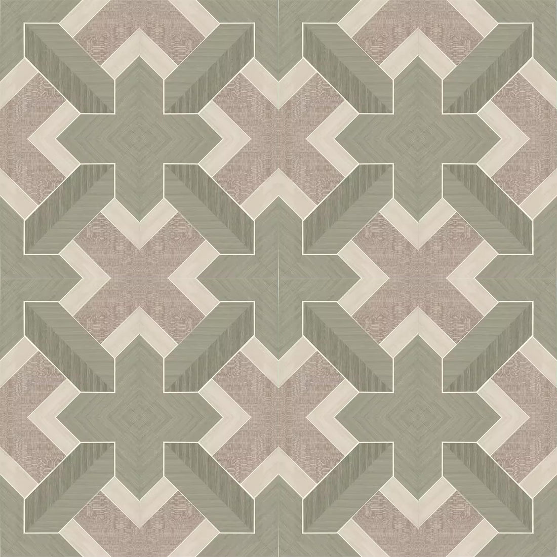 Closeup of a wallpaper showing its Geometric, Green, Wood-veneer pattern, color, and subtle texture.