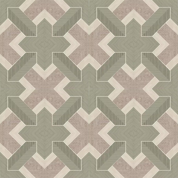 Wallpaper installed in a room showing its full pattern, color