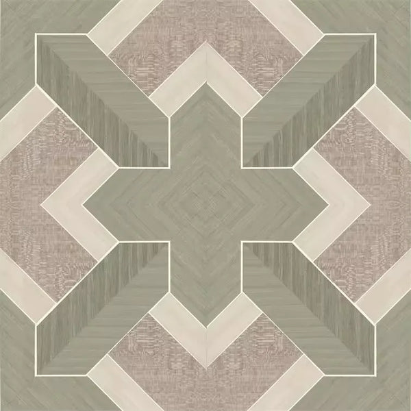 Closeup of a wallpaper showing its Geometric, Green, Wood-veneer pattern, color, and subtle texture.