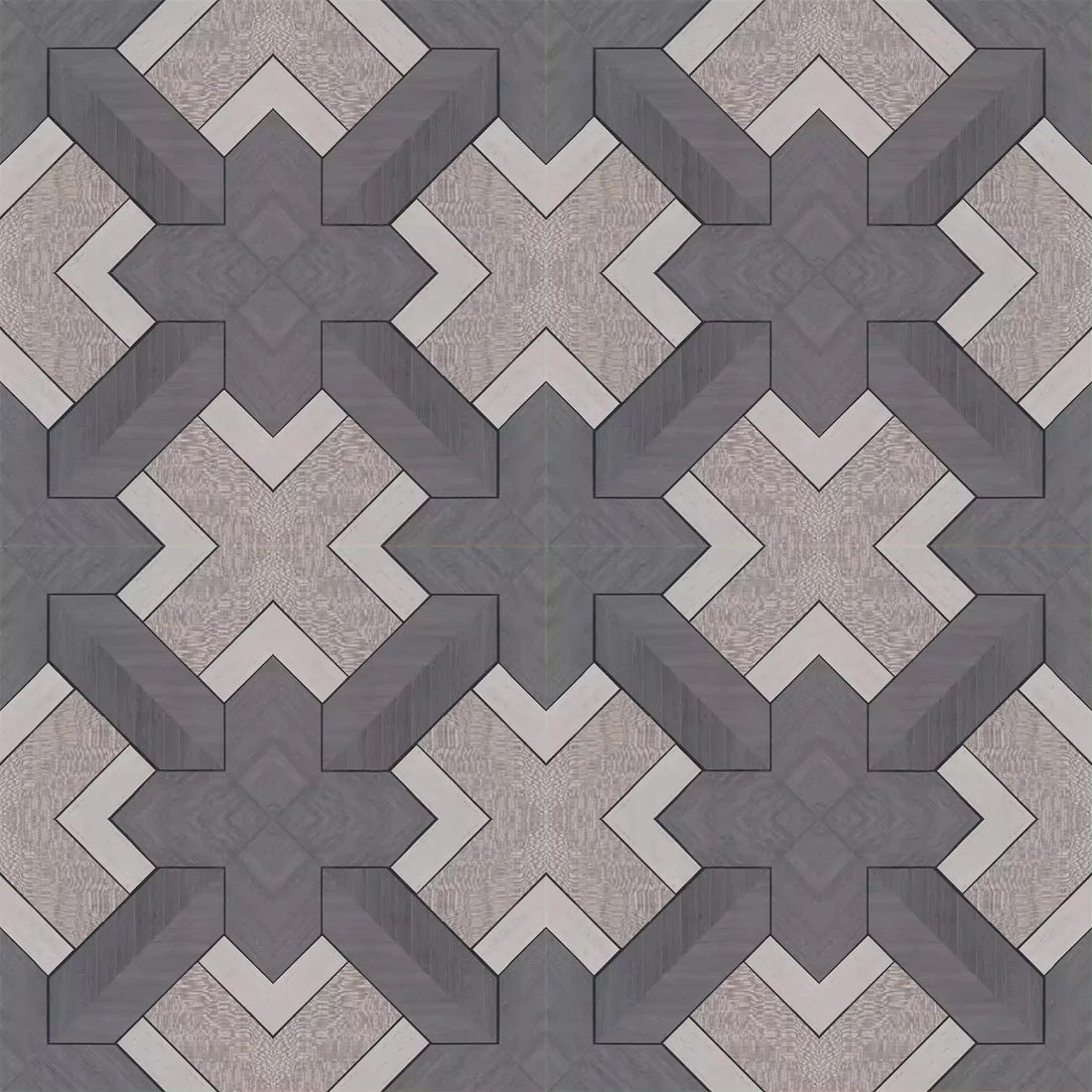 Closeup of a wallpaper showing its Black, Geometric, Taupe, Wood-veneer pattern, color, and subtle texture.