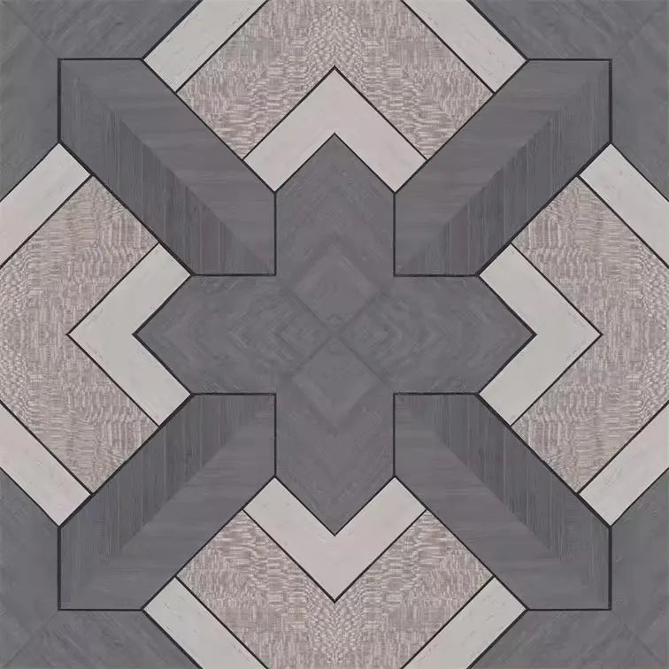 Closeup of a wallpaper showing its Black, Geometric, Taupe, Wood-veneer pattern, color, and subtle texture.