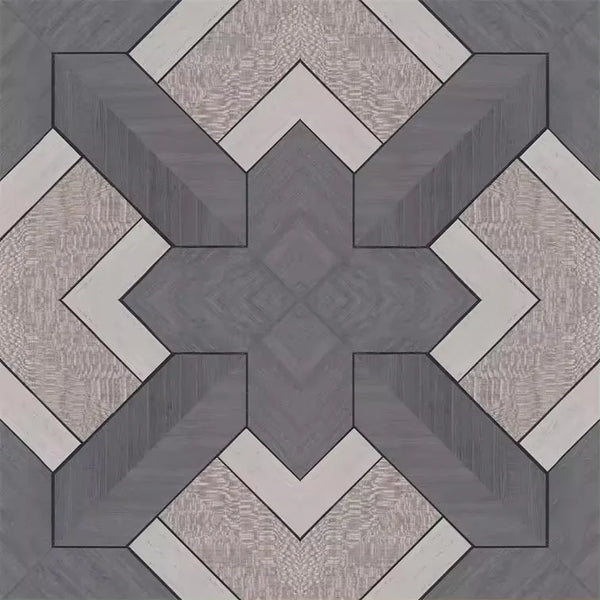 Closeup of a wallpaper showing its Black, Geometric, Taupe, Wood-veneer pattern, color, and subtle texture.