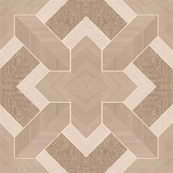 Closeup of a wallpaper showing its Brown, Geometric, Neutrals, Wood-veneer pattern, color, and subtle texture.