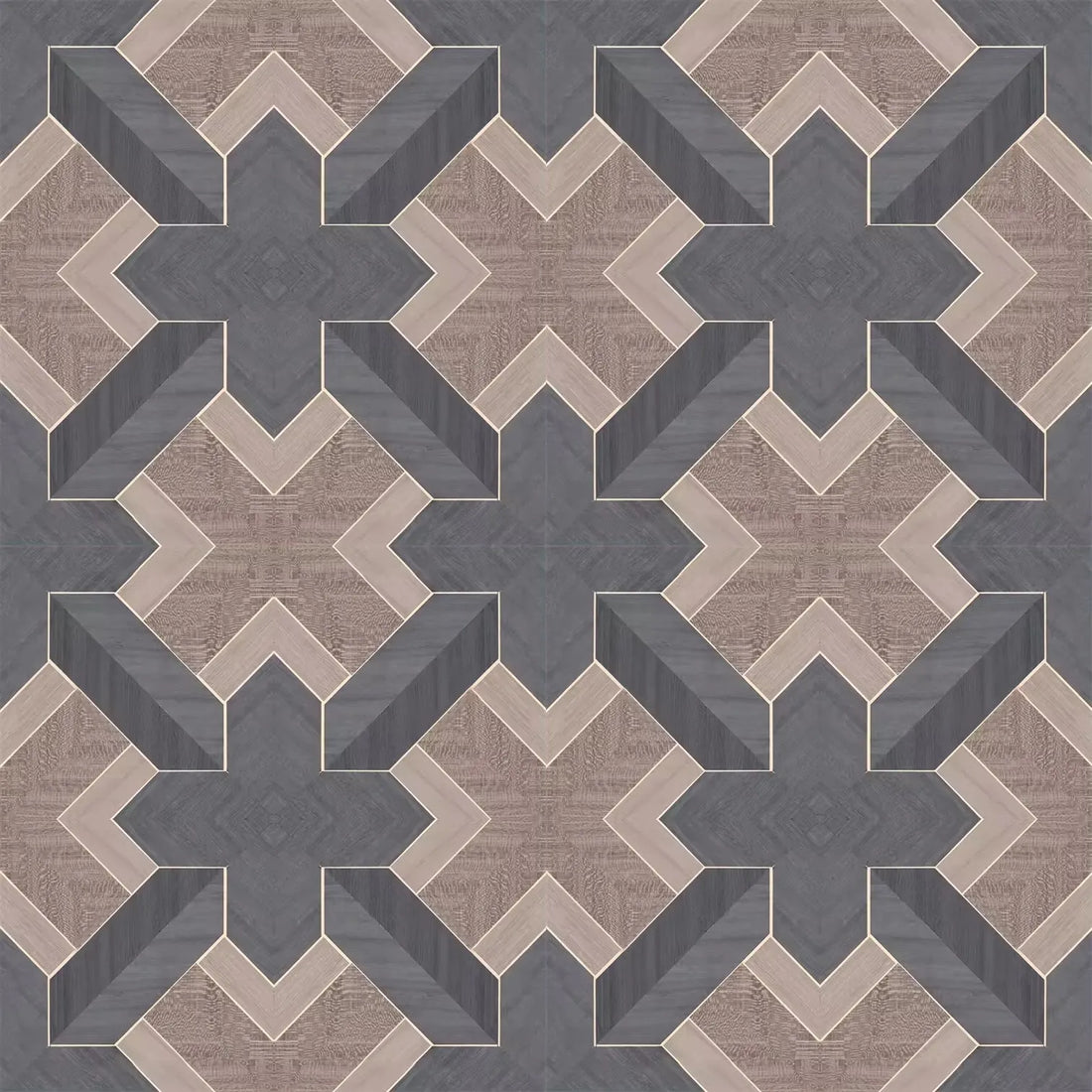 Closeup of a wallpaper showing its Black, Brown, Geometric, Wood-veneer pattern, color, and subtle texture.