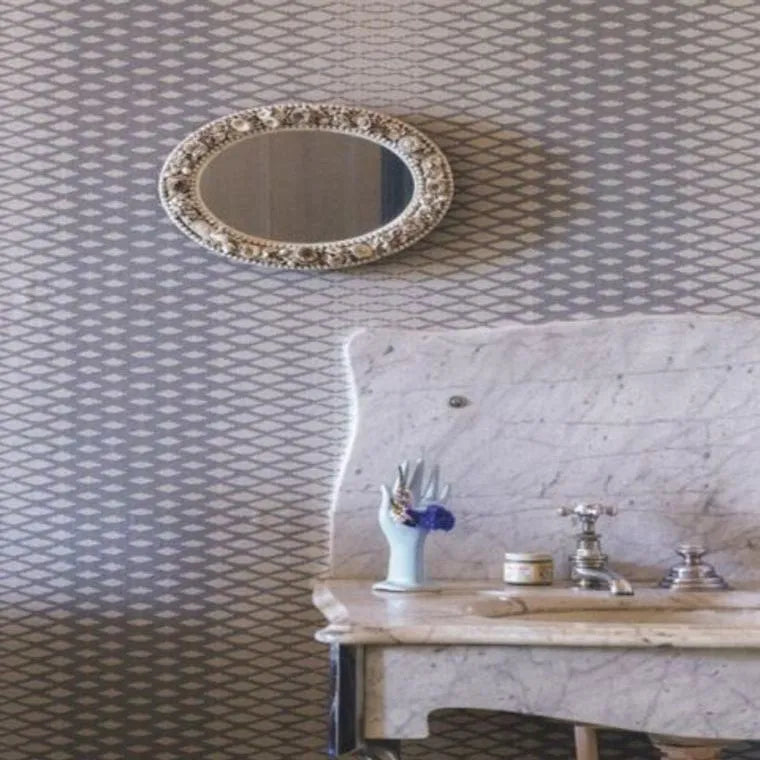 Closeup of a wallpaper showing its Contemporary, Cream, Geometric, Neutrals, Two-tone pattern, color, and subtle texture.