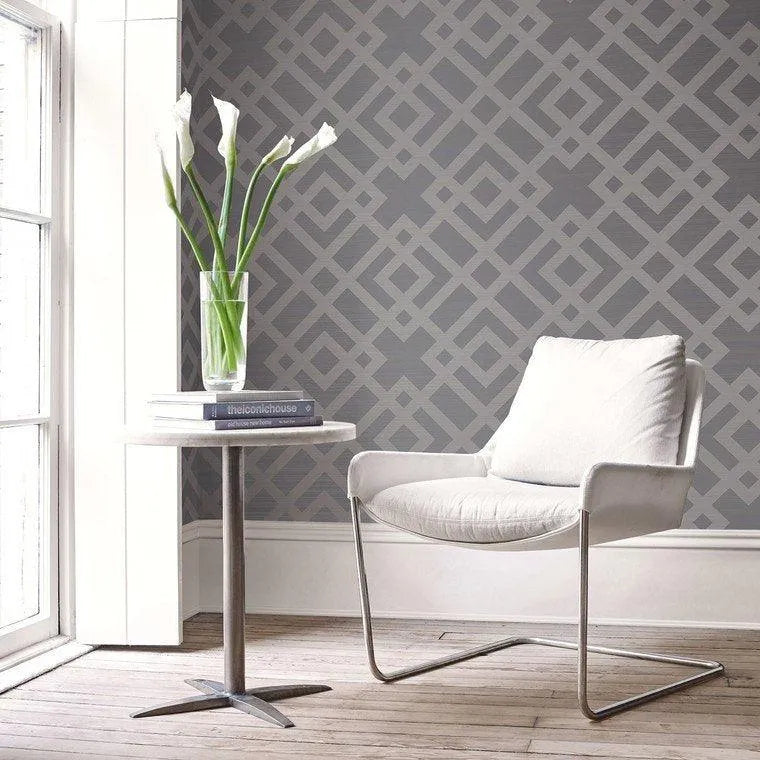 Closeup of a wallpaper showing its Art-Deco, Contemporary, Geometric, Monochrome pattern, color, and subtle texture.