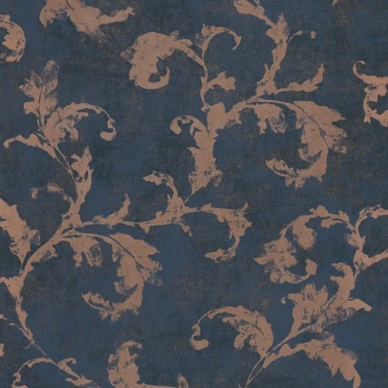 Closeup of a wallpaper showing its Dramatic, Floral, Two-tone pattern, color, and subtle texture.