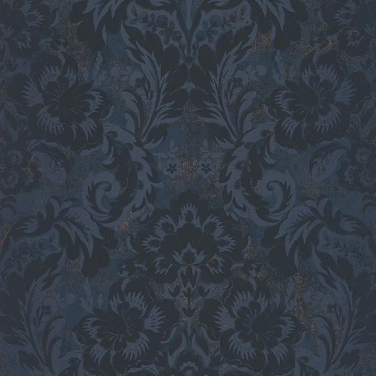 Closeup of a wallpaper showing its Contemporary, Dramatic, Floral, Two-tone pattern, color, and subtle texture.