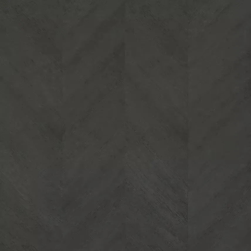 Closeup of a wallpaper showing its Black, Geometric, Wood-veneer pattern, color, and subtle texture.