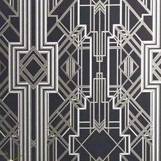 Closeup of a wallpaper showing its Art-Deco, Contemporary, Dramatic, Geometric, Two-tone pattern, color, and texture.